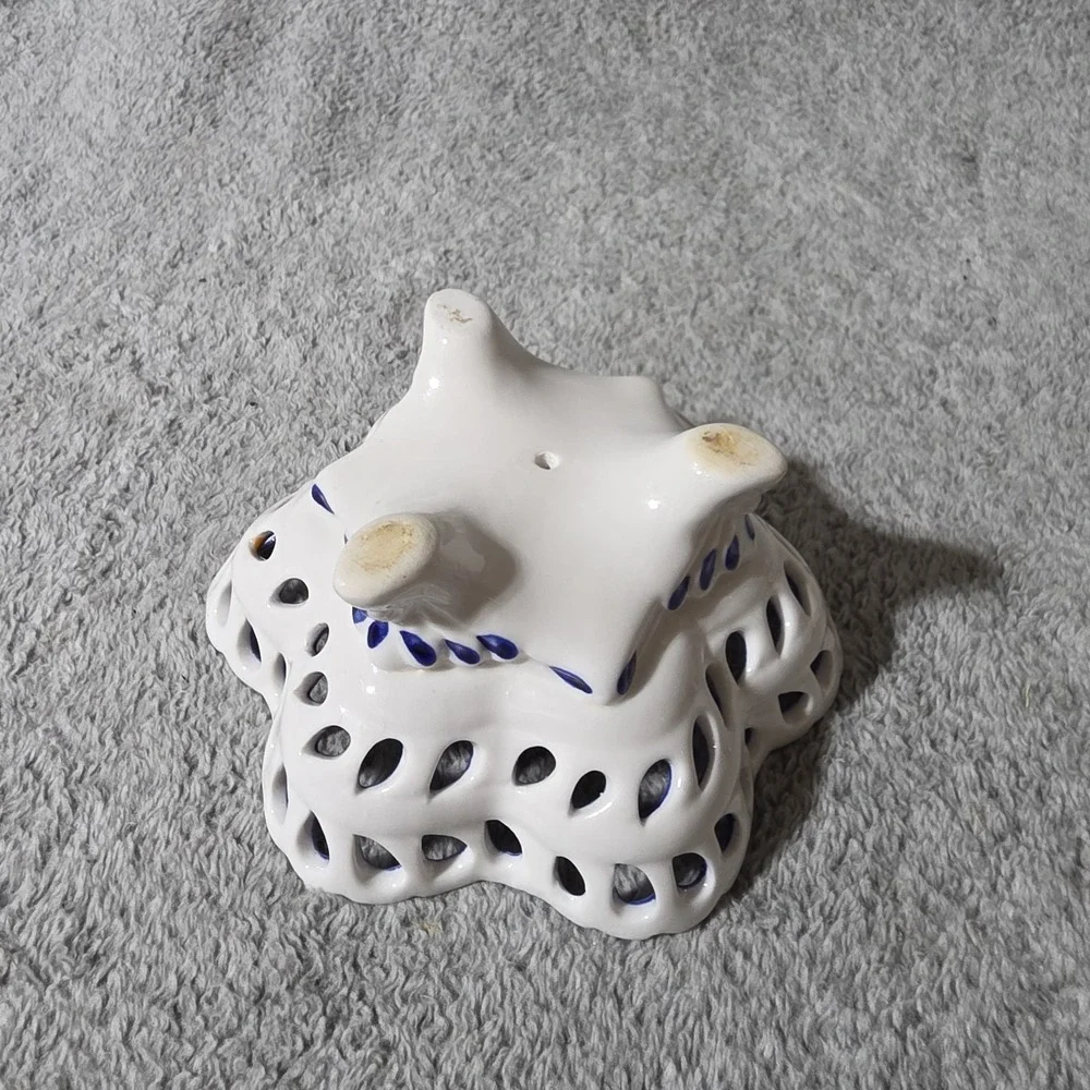 Vintage Blue And White Trinket Dish Floral Design